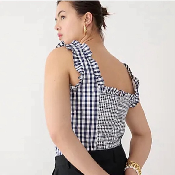 NEW J. Crew Ruffle-trim Stretch Cotton Poplin Top in Gingham size XS - Picture 3 of 11